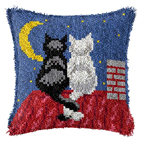 Image of ZFFLYH Latch Hook Kits Cushion Cover Throw Pillow Cover Rug Making Kits Cover Sofa Cushion Home Ornaments Crafts for Adults 17 inch X 17 inch