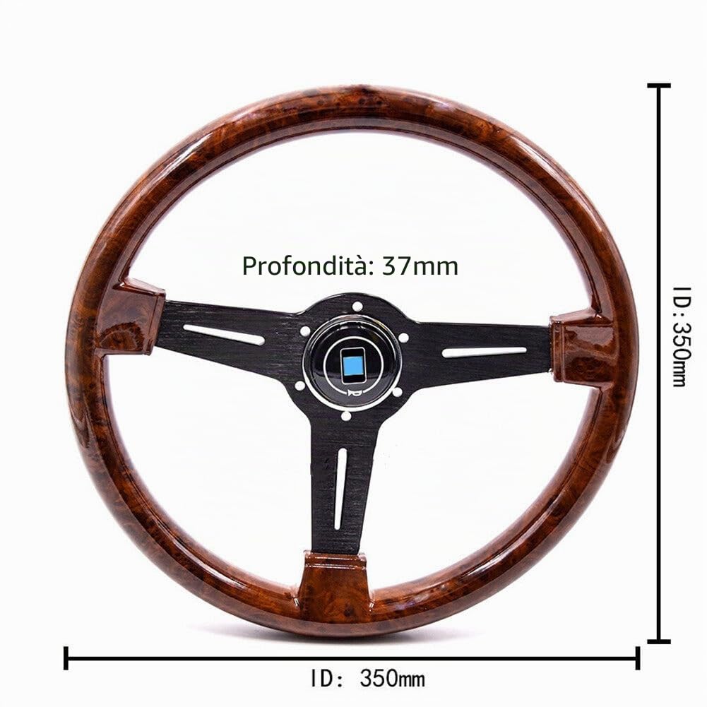 Surakey Volante retrò da 14 pollici, volante per auto classico da 350 mm, volante in legno vintage con adattatore per volante a 6 fori, universale, volante vintage con tastiera