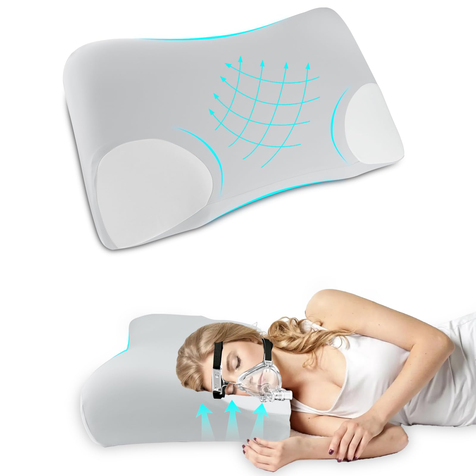 Hotodeal CPAP Pillow,Memory Foam CPAP Pillows for Side Sleepers,Cervical CPAP Pillow for Neck Support Relief Neck Pain,CPAP Pillow for Reduce Mask Pressure & Air Leakage Suit All CPAP Users(Grey)