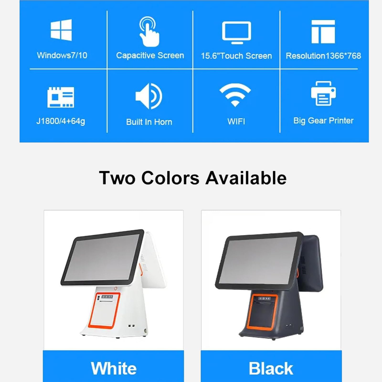 Caja registradora inteligente, con pantalla para el cliente e impresora térmica integrada de 58 mm, caja registradora de punto de venta,para restaurantes comerciales Venta al por menor,Black
