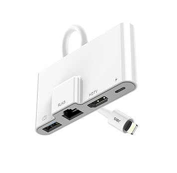 JBQ Compatible Lightning to USB 3.0 Standard + RJ45 Ethernet + HDMI 4K + Lightning 4 in 1 Adapter LA-45