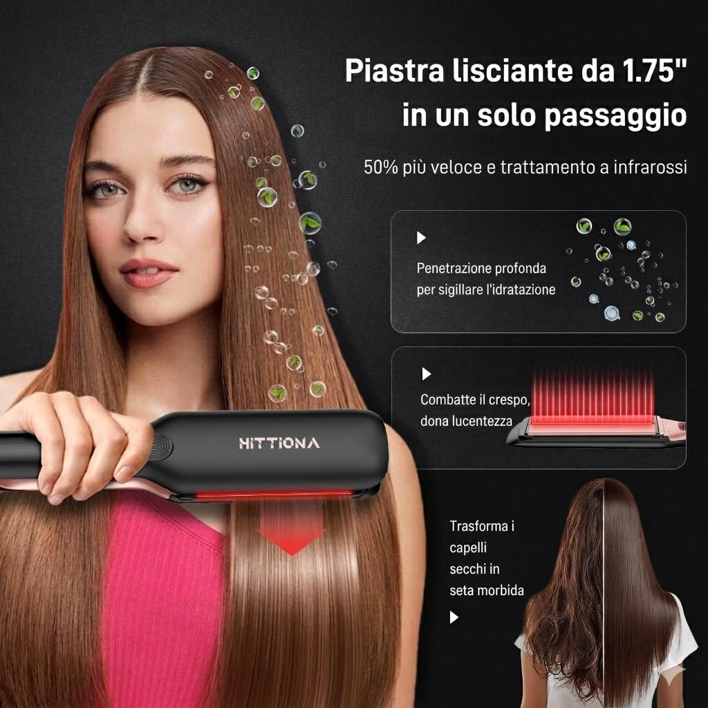 HITTIONA Piastra per Capelli Larga 45mm Professionale, Lisciacapelli Ceramica Ionico e Infrarossi, Riscaldamento 5s 150-230°C, Anticrespo, Specifica per Capelli Spessi, Crespi, Ricci e Molto Lunghi