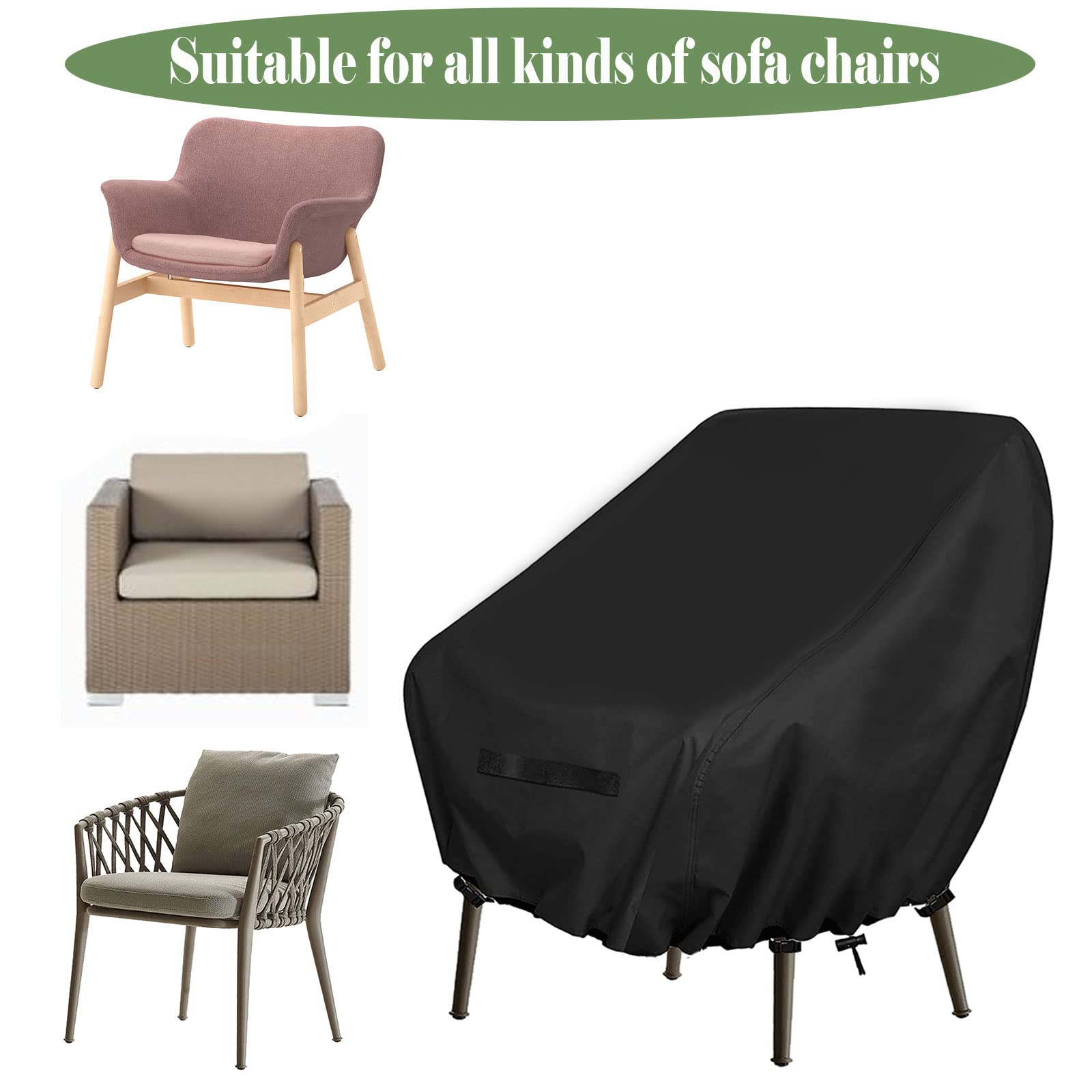 2 Stück Gartenstühle Abdeckung, Gartensessel Schutzhülle Wetterfest mit 4 Schnallen, Sessel Abdeckung Wasserdicht Stuhlabdeckung UV-Schutz Winddicht, 89x97x74cm