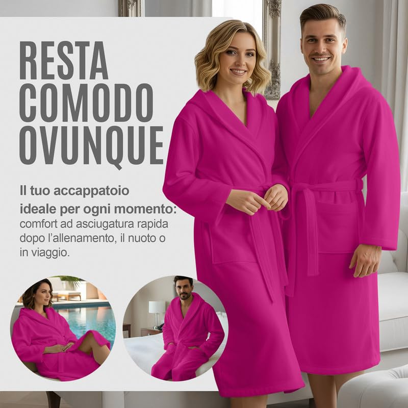 NARCISO - Accappatoio Uomo Donna Microfibra Economico con Tasche Cappuccio e Cintura, Ideale per Casa, Viaggio, Palestra, Tessuto Morbido e Comodo, Taglie dalla S alla XXL