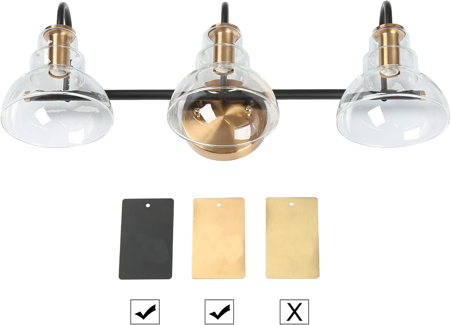 ZEVNI Bathroom Light Fixtures, 3-Light Bathroom Vanity Light, Black Gold Vanity Lights Over Mirror with Clear Glass Shades, 22.5" x 7.5" x 8"