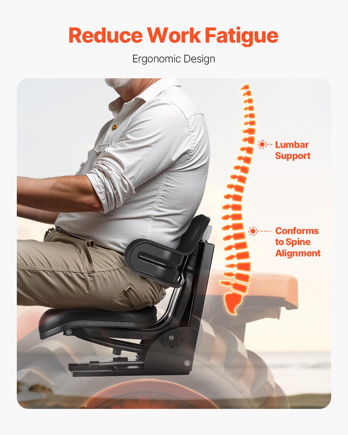 VEVOR Sedile Universale per Carrello Elevatore con Microinterruttore, Sedile con Sospensione Impermeabile per Trattore, Schienale Regolabile, Poggiatesta e Cintura di Sicurezza, per Minipale, Tosaerba