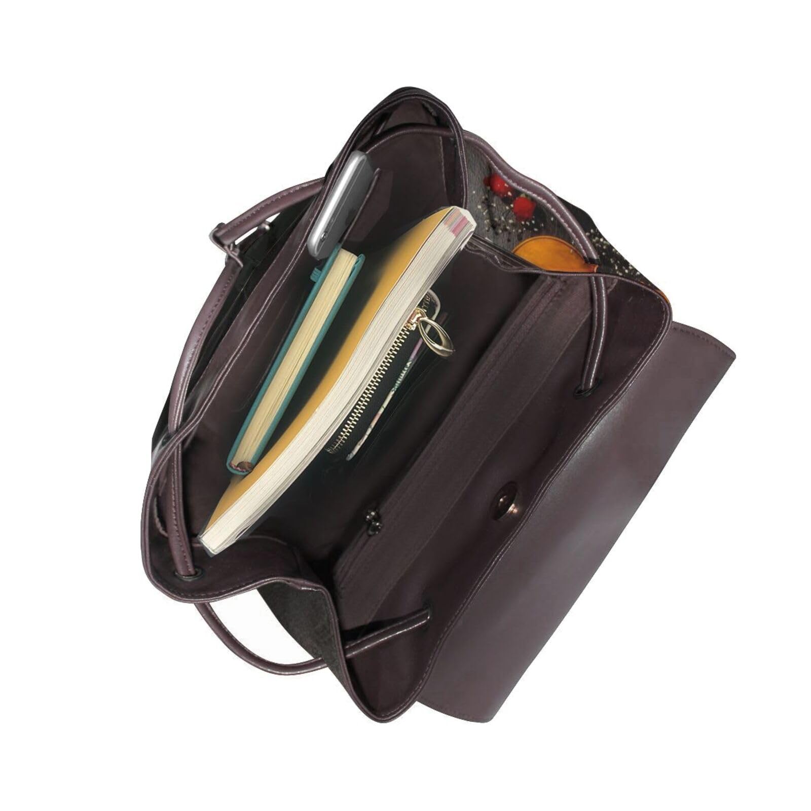 Moderner Leder-Rucksack für Damen, Violinen-Notenrucksack mit Deckel, 32,5 cm, PU-Leder, Rucksack für Mädchen, modischer Tagesrucksack für Reisen, Einkaufen, Arbeit, Medium, multifunktional