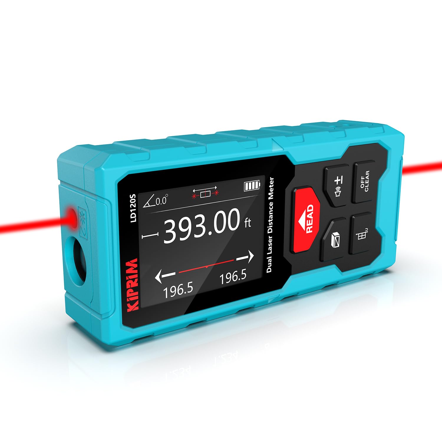 Kiprim 120m Dual Laser Distance Measuring Tool, 393ft Total Range, Electronic Level, Precise Measurements, and Pythagorean Function - Ideal for Construction, DIY, and Home Renovation