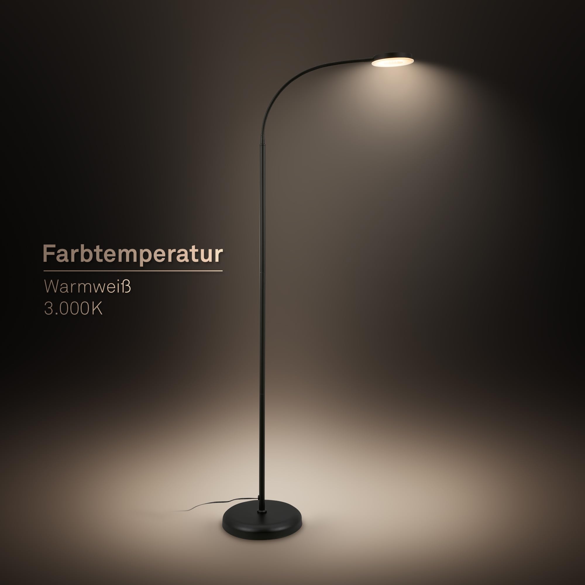 BRILONER – Lampa podłogowa LED dotykowa | Ściemniana, obrotowa, funkcja pamięci | Lampka do czytania, lampa do salonu, dekoracja sypialni, uplighter | 125,5x21x45 cm | Czarny