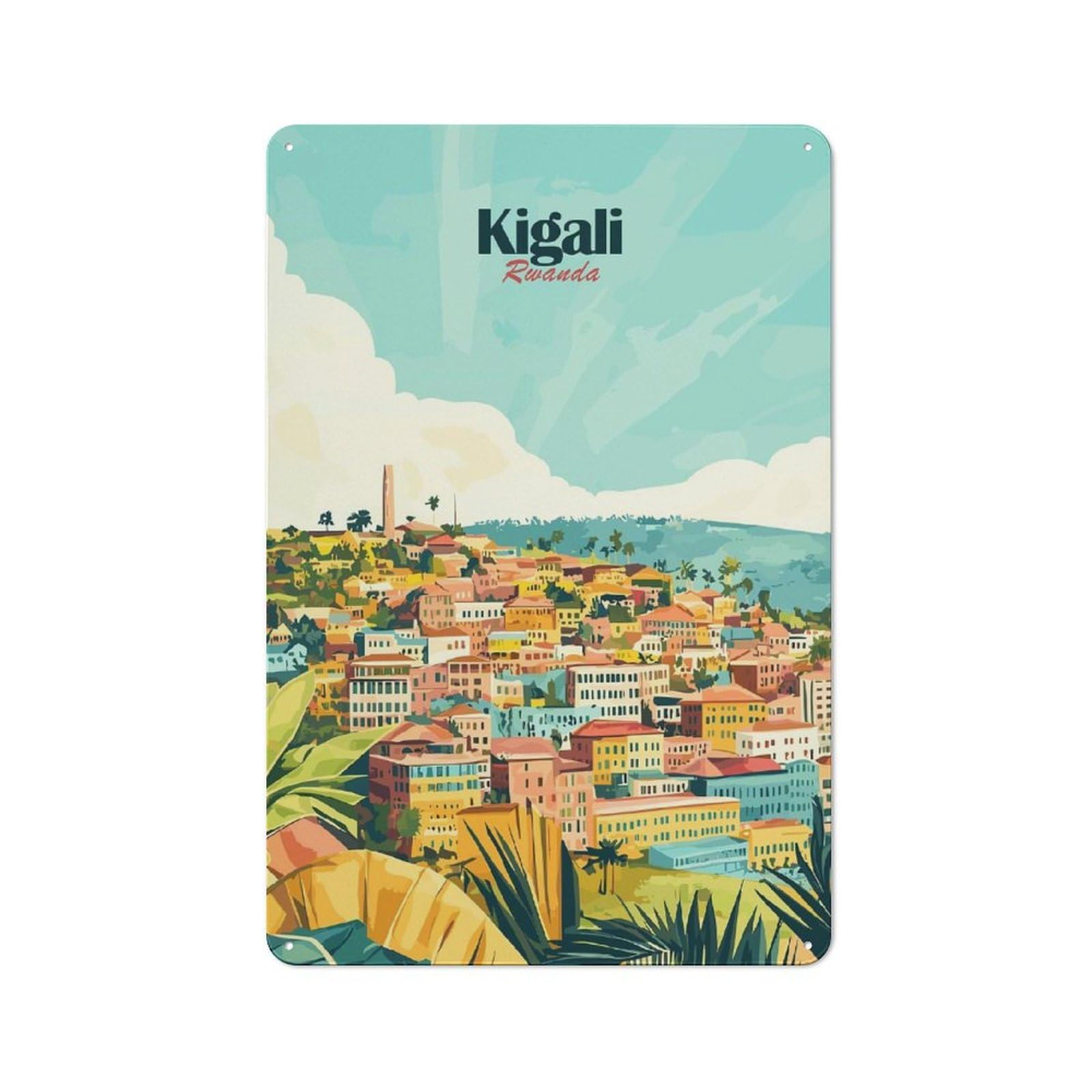 Casual Kigali Rwanda Cityscape Illustration Shed Metal Sign 30x20cm, Shed Wall Decor for Greenhouse, Garden Room, Cafe Or Entryway
