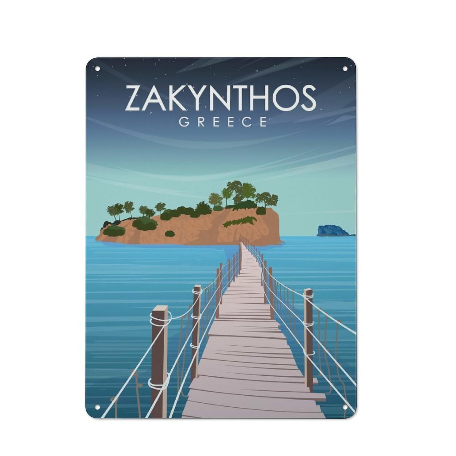 Junmoney Style-17 Zakynthos Greece Art Vintage Tin Wall Plaque 40X30cm For Hobby Room Or Studio, A Decorative Metal Sign For Hobby Rooms And Studios
