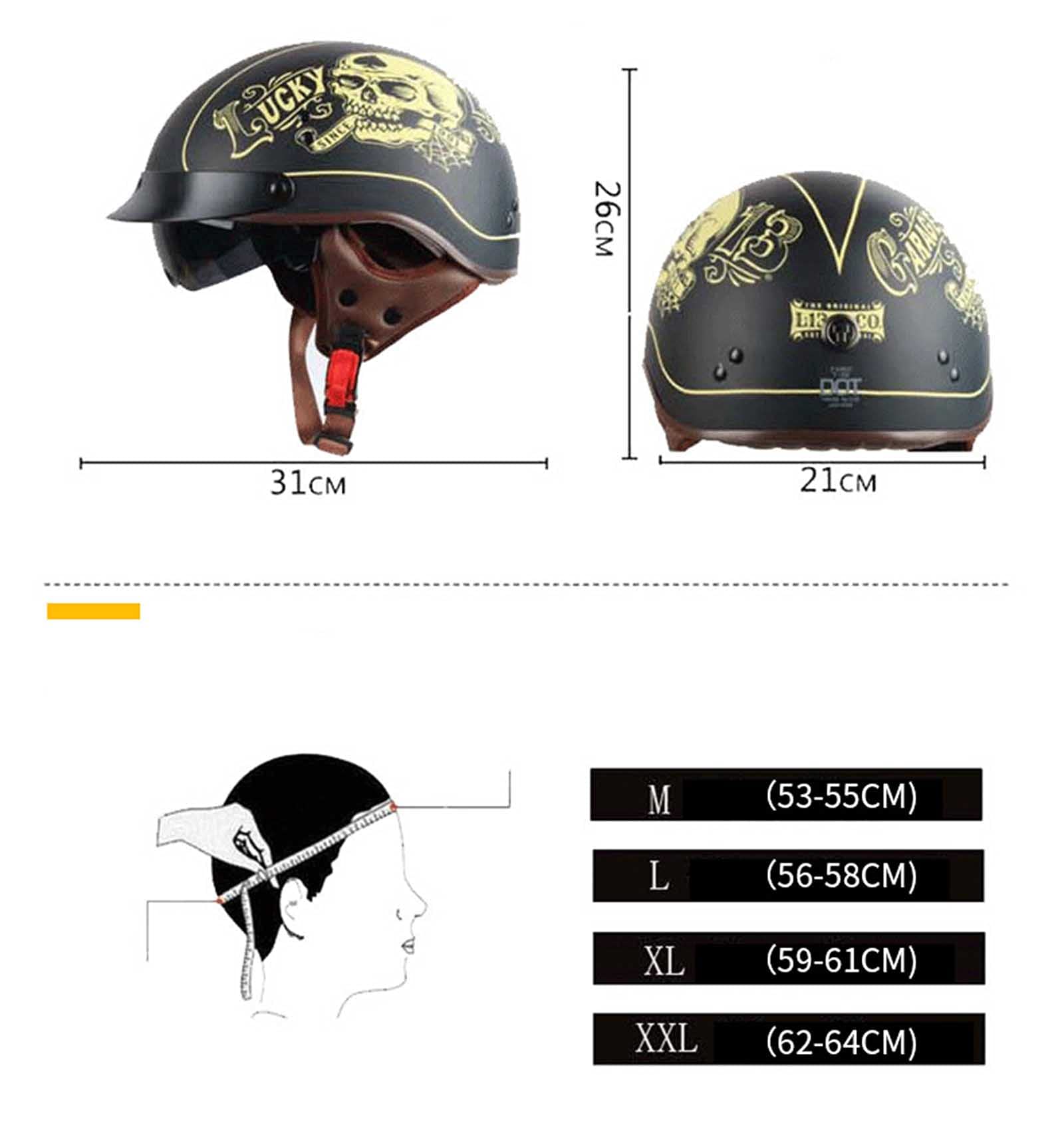 Casque Moto Jet Vintage - Homologué ECE/DOT - Visière Rétractable - Pour Scooter Et Chopper - Taille M à 2XL