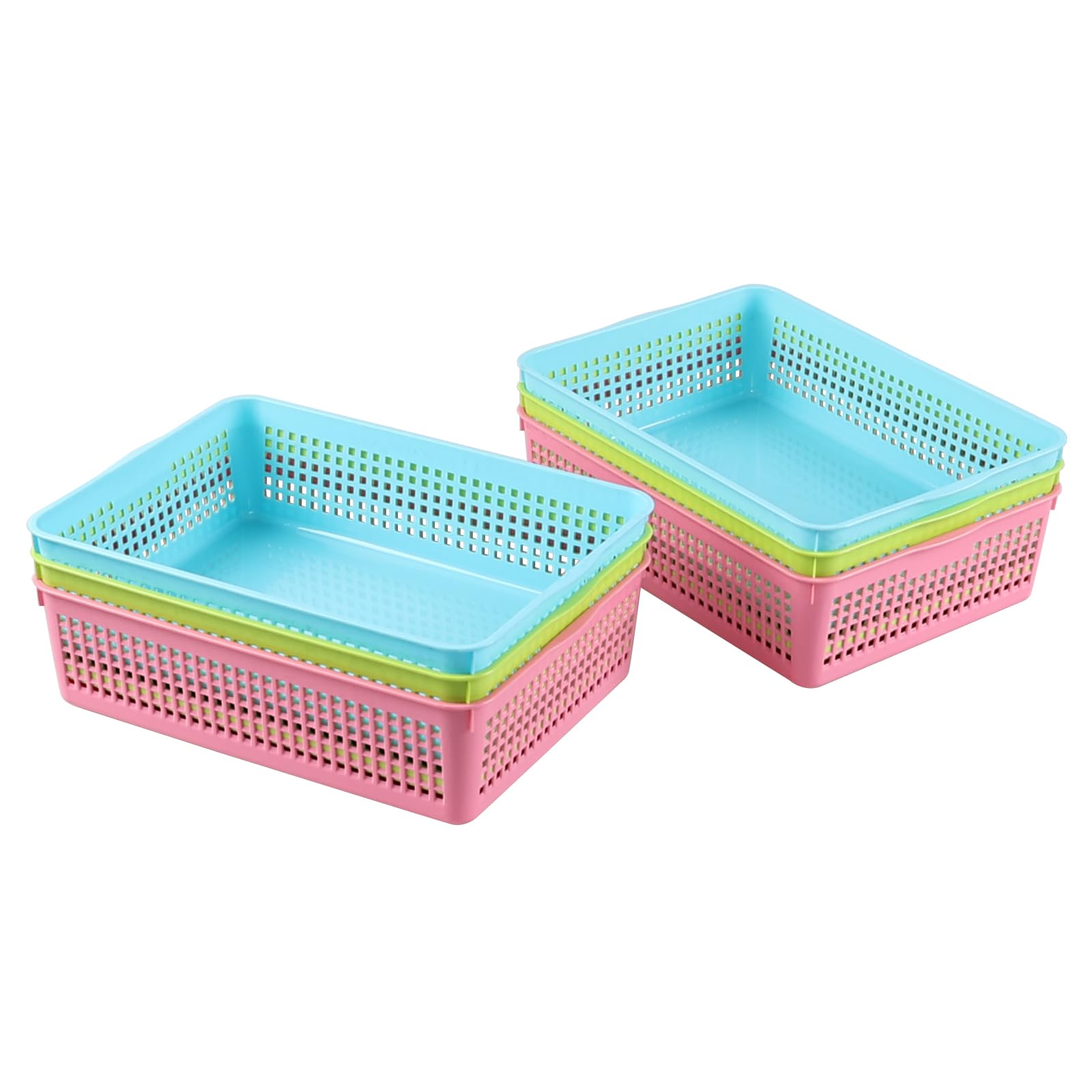 Ortodayes 6 Packs Plastci Paper Trays, Colored Shallow Storage Baskets