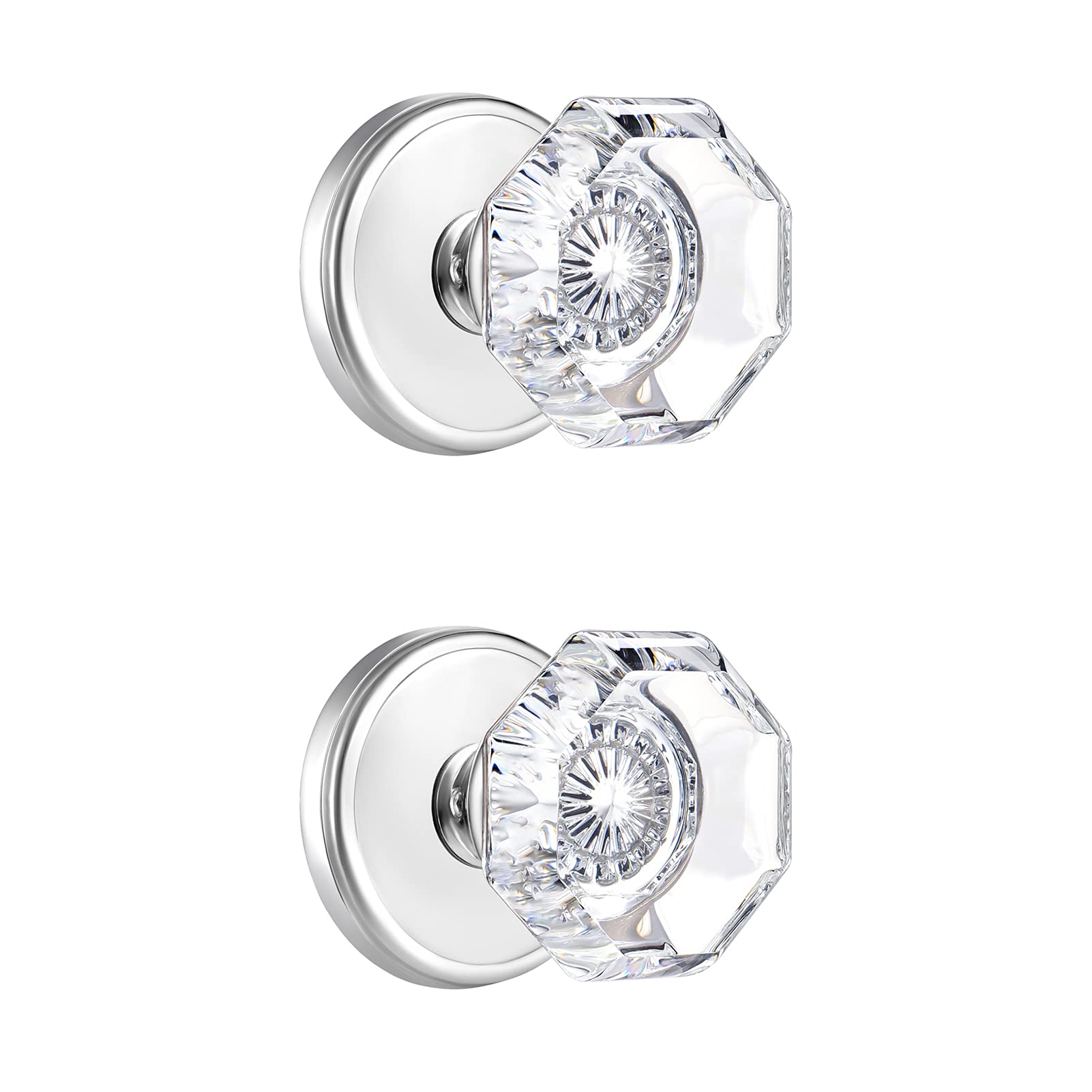Clctk Chrome 2 Pack Crystal Dummy Door Knobs, Non-Turning Single Side Dummy Door Knob, Polished