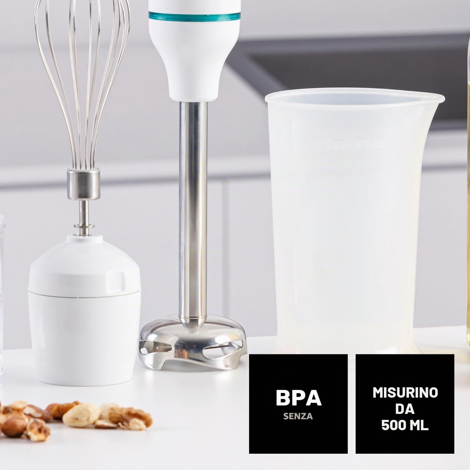Taurus Robot 600 Plus – Frullatore a immersione, 600 W, 0.5 litri, 0 Decibel, Bianco e blu, [Classe di efficienza energetica A]