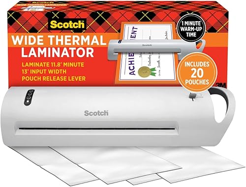 Scotch Laminador térmico con 20 bolsas tamaño carta, ideal para profesores, oficinas pequeñas o hogar (TL1302XVP)