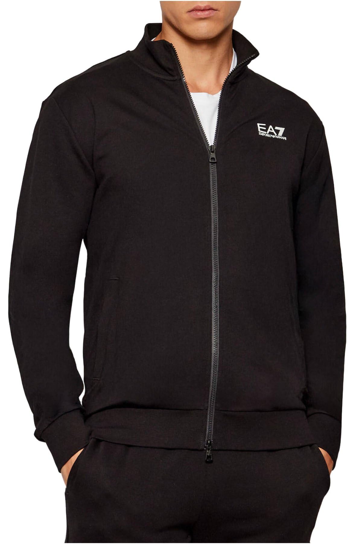 EA7 Men's Aperta Zip Track Jacket, Black/White, M