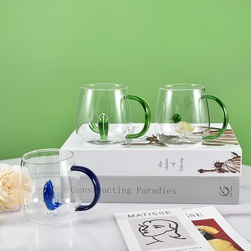 Miniatura 5 de Koythin Taza de café 3D con diseño de animales en el interior, taza de té de vidrio de dibujos animados para niños y niñas, 12 onzas  11.8 fl oz,