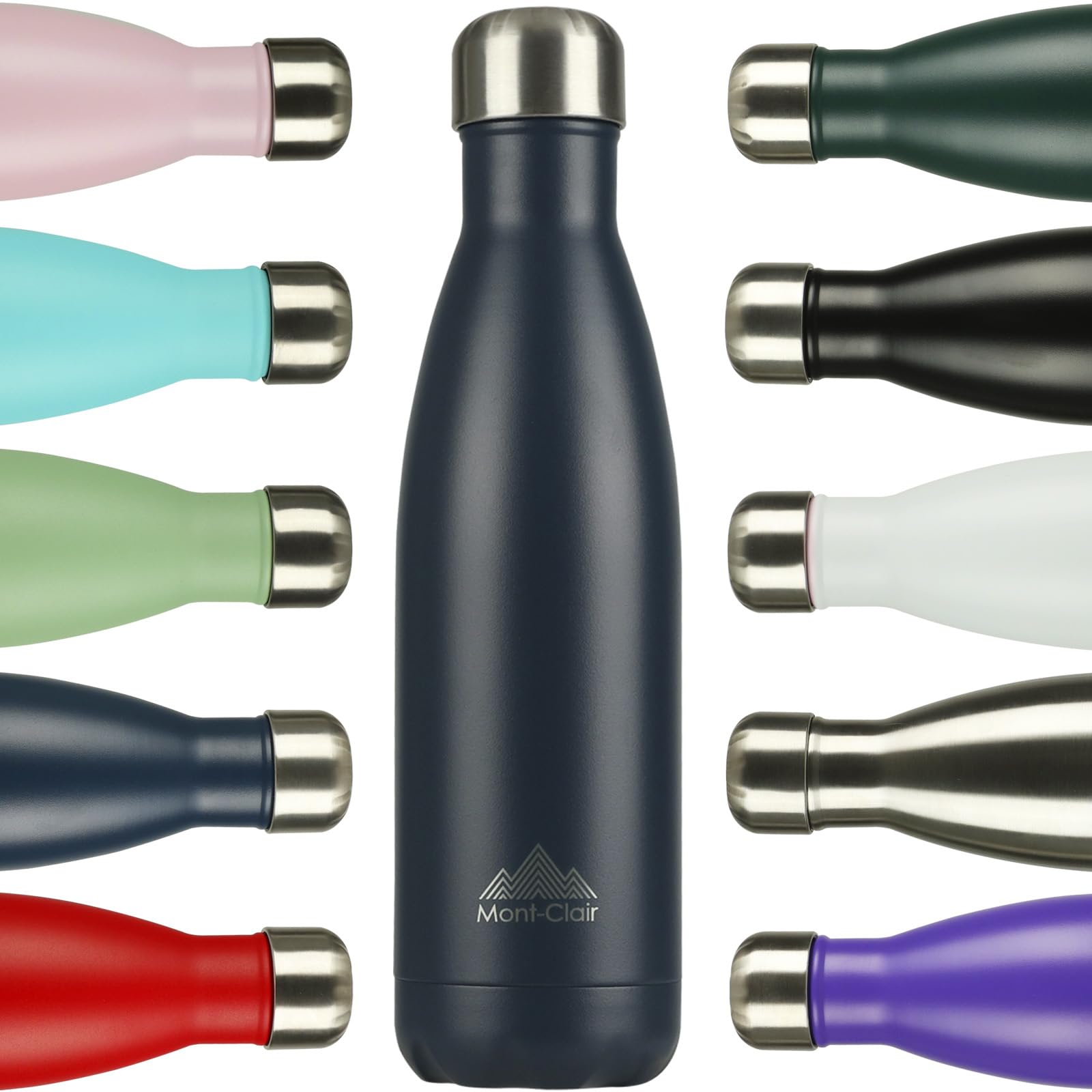 Mont-Clair Stainless Steel Water Bottle, Vacuum insulated - BPA Free, 12h Hot & 24h Cold Drinks, Metal Water Bottle 17 oz Leakproof, Ideal for Adult, Kids, Running - Dark Blue