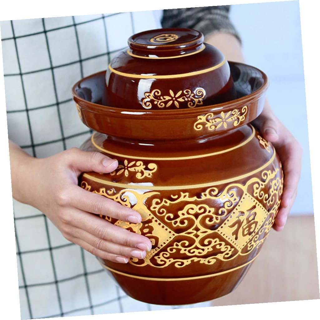Amosfun Braunes Sauerkraut Aufbewahrungsglas 1 Satz aus Ton 2kg | Kleines Format, Leicht zu Tragen, für Lebensmittelgeschäft und Wohnheim, Keramik mit Zufälligem Muster