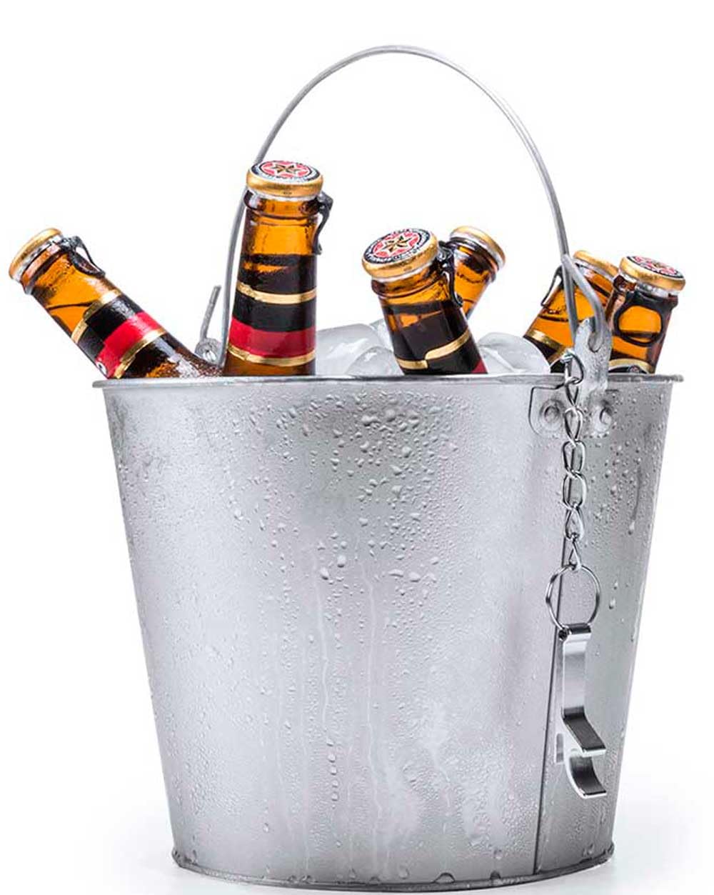 Cubo de Metal para Bebidas. para Enfriar Cervezas o Usar de cubitera. con abridor y Cadena incluidos. 6 litros, Medidas 18 cm.-22.5 Ø. Úsalo en Fiestas, Bares o restaurantes. (5)