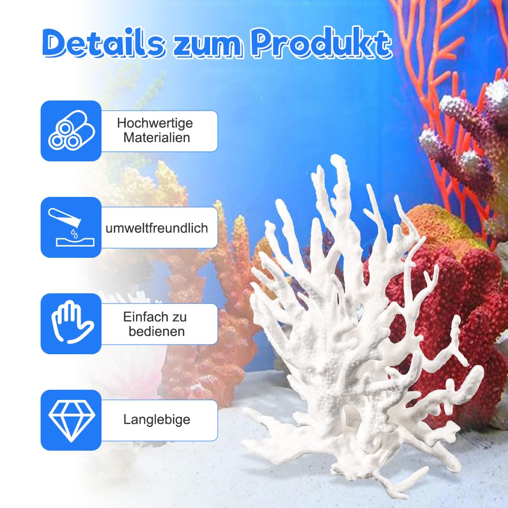 Lot de 2 coraux artificiels pour aquarium - Corail - Décoration pour aquarium - Corail - Plante aquatique - Décoration pour paysage sous-marin - Blanc