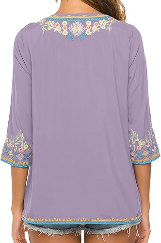 Miniatura 5 de Higustar Camisas bordadas mexicanas para mujer blusas y blusas bohemias manga 34 estilo campesino bohemio verano otoño túnica