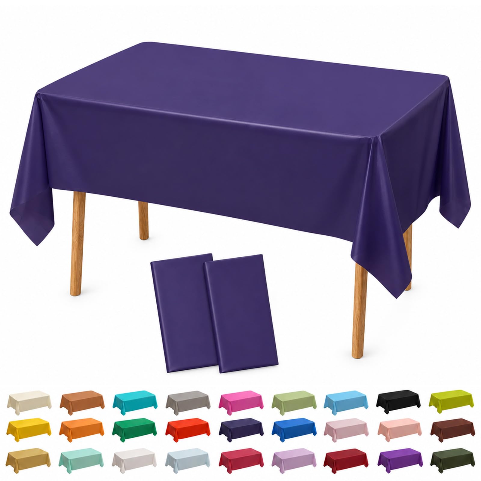 AURALIN 2 Pack Tablecloths 137x274cm Solid Colour Heavy Duty Wipe Clean Table Covers for Parties Waterproof & Oilproof PEVA Table Cloth for Weddings Picnics Banquets and Daily Dining (DarkNavy)