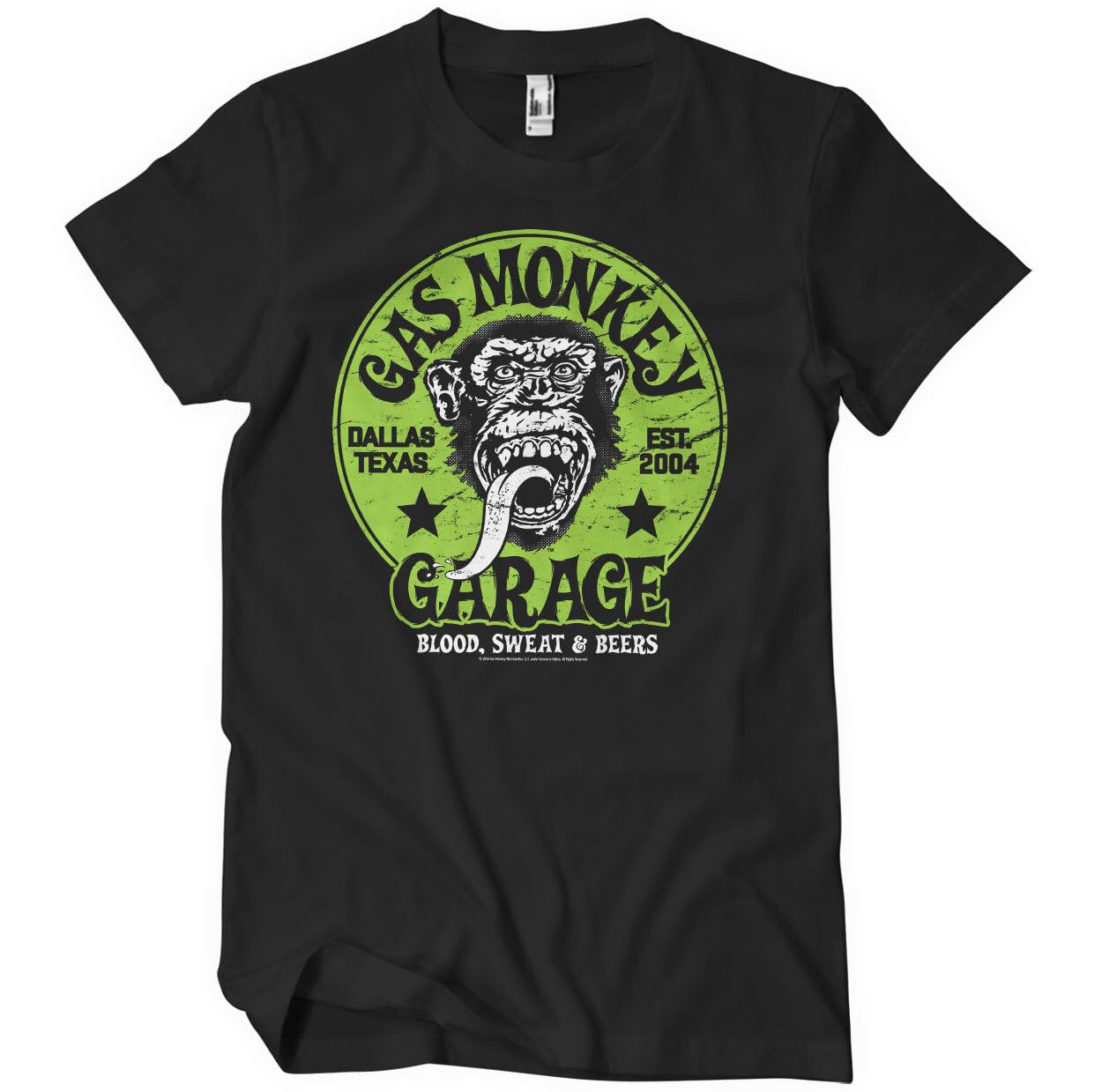 Gas Monkey Garage Men's Black Officially Licensed Green Logo T-Shirt (Black), Large