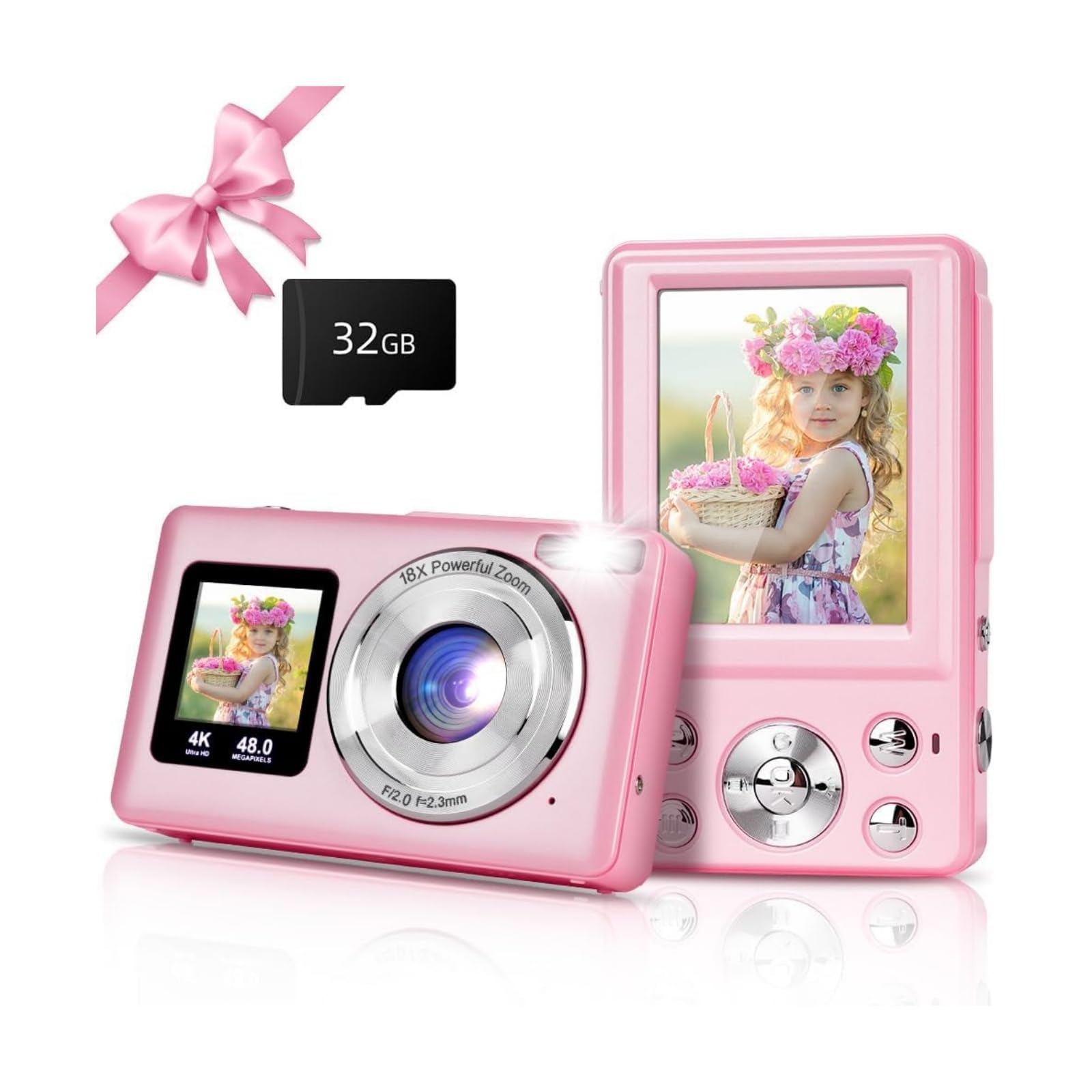 Camara Digital - 【2 Pantalla】 48 MP, Enfoque Automático Ultra HD, Zoom Optico 18X, Ideal para Selfis y Vlog con Niños, Principiantes y Adolescentes, Regalos de Cumpleaños para el Día del Niño