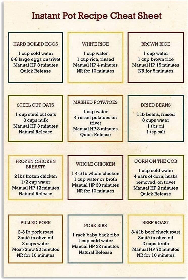rayprint Chef Knowledge Metal Signs Retro Instant Pot Recipe Cheat Sheet Posters Kitchen Decor Home Club Wall Decor Printing Plaque 8x12 Inches