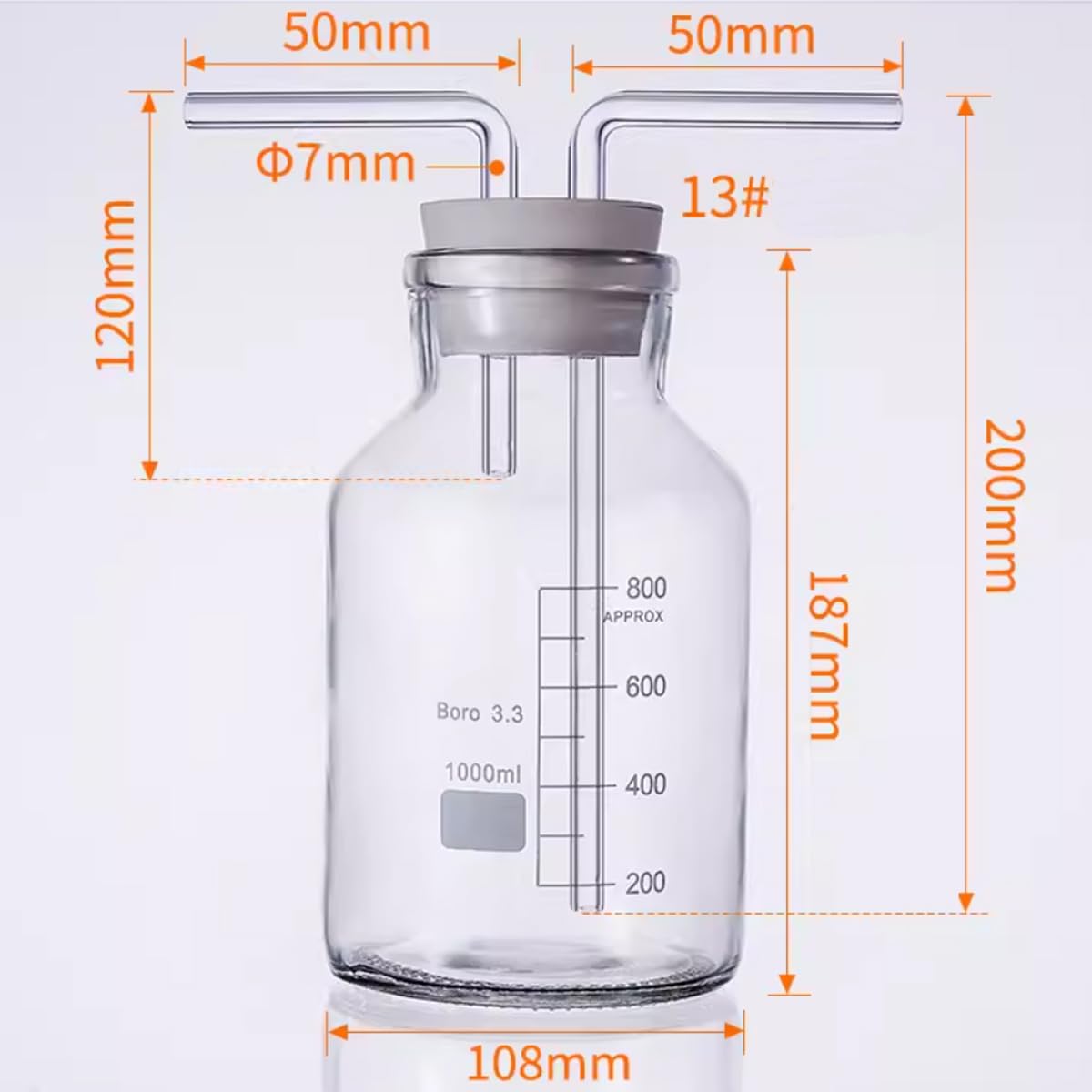 Laborflasche aus Borosilikatglas, 1000 ml, abgestufte Gaswaschflasche für Chemie-Experimente, langlebiges Laborglaswaren-Set, unverzichtbare Laborausrüstung