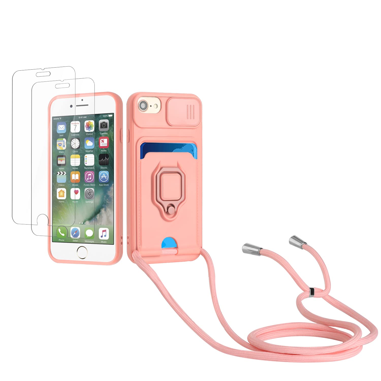 Kaslly Funda con Cuerda para Samsung Galaxy A35+[2 Pack Protector Pantalla],Case con Ranura para Tarjetas,Cubierta de Cámara Deslizante Proteger,Doble Cara Protección-Negro — view 29