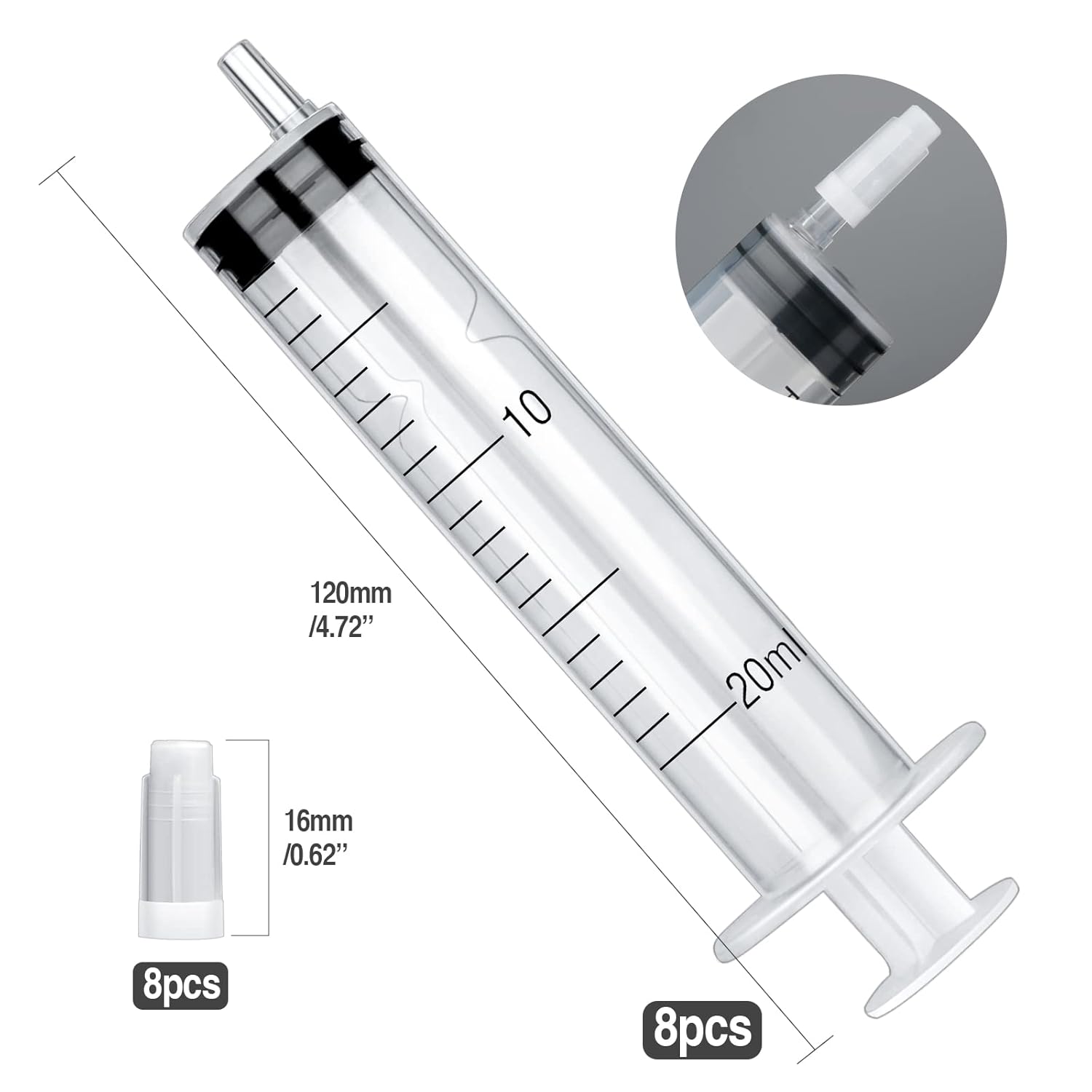 8 Pcs Plastic Syringes 20ml Syringe For Measuring and Dispensing Fluids Pets Feeding Syringes