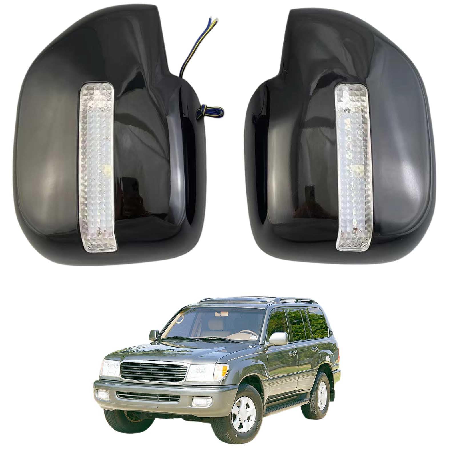 PAPEP Door Mirror Cover Caps for Toyota Land Cruiser FJ100 1998-2007, Left Right Side Wing Rearview Mirror Cover Lid 2 Pieces Exterior Styling Accessory,Glossy Black