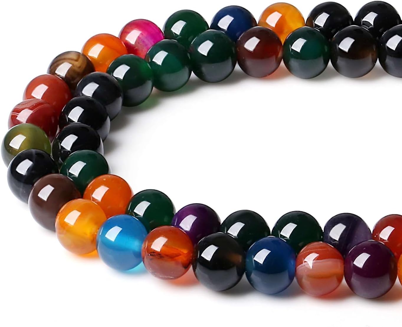 LAIDANLA Colorful Agate 8mm Natural Stone Beads Round Loose Gemstone Stone Beads for DIY Bracelet Necklace Earrings Jewelry Making Polishing Genuine Real Beading Crystal 96PCS 2 Strand 32" - Image 2