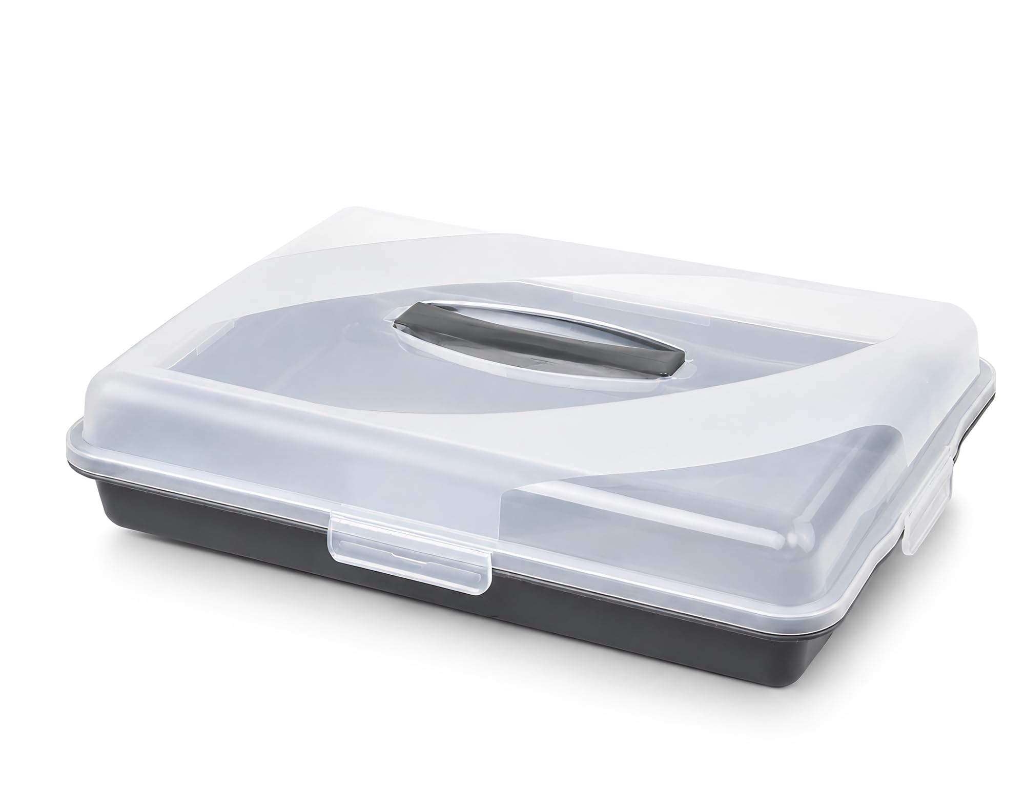 Best House | Plastic Cake Storage Box | GREY | 1 Pc | BPA Free | Cake and Pastry Carrier With Handle | Rectangular Lockable Food Containers - L 46cm x W 32cm x H 9.7cm, Pack of 1