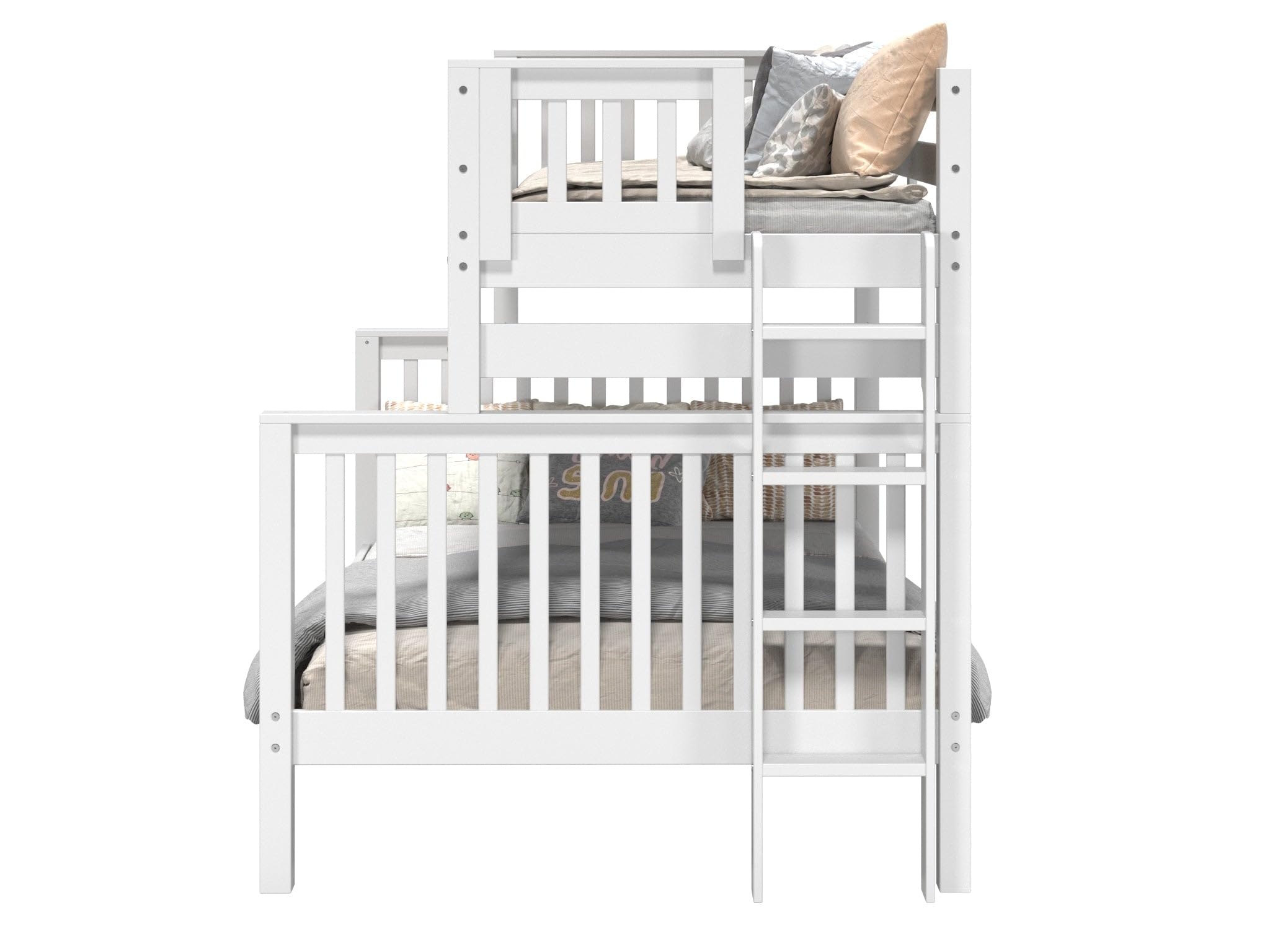 Literas de tamaño individual sobre cama matrimonial, estilo misión con escalera final, color blanco 7