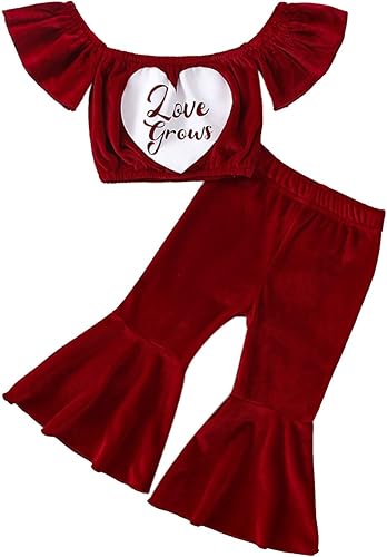 TBUIALL Conjunto de pantalones largos de manga corta con estampado para el día de San Valentín, para niñas pequeñas, para otoño, invierno y bebé