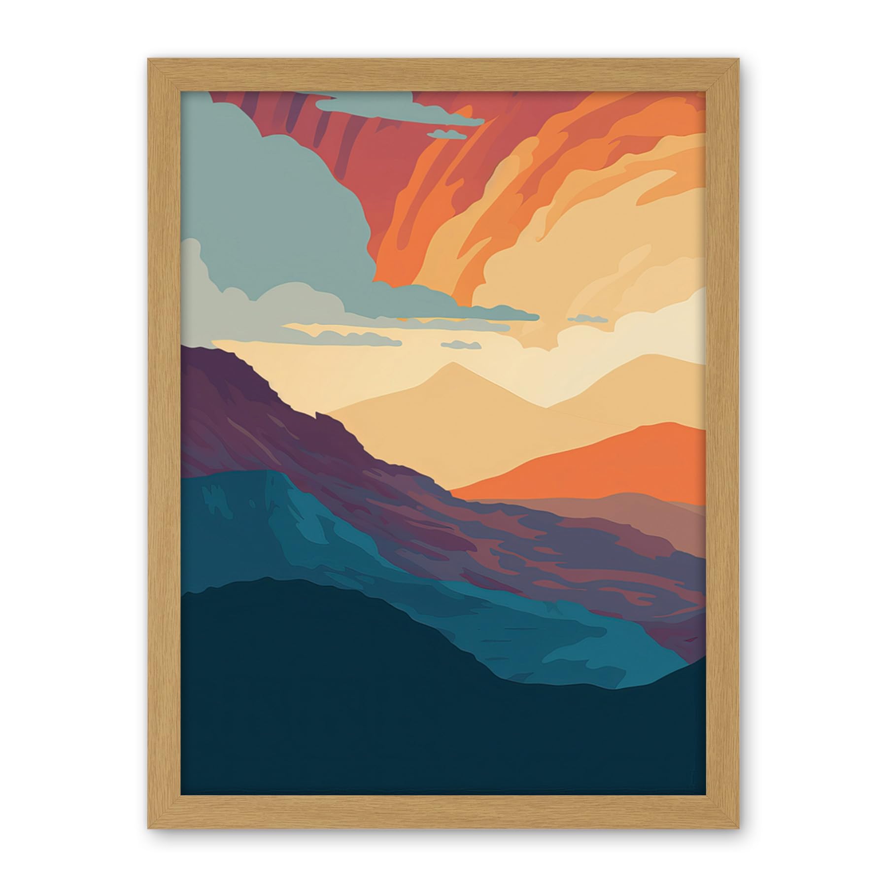 Artery8 Atmospheric Sunset Sky Serene Mountain Landscape Artwork Framed Wall Art Print 18X24 Inch