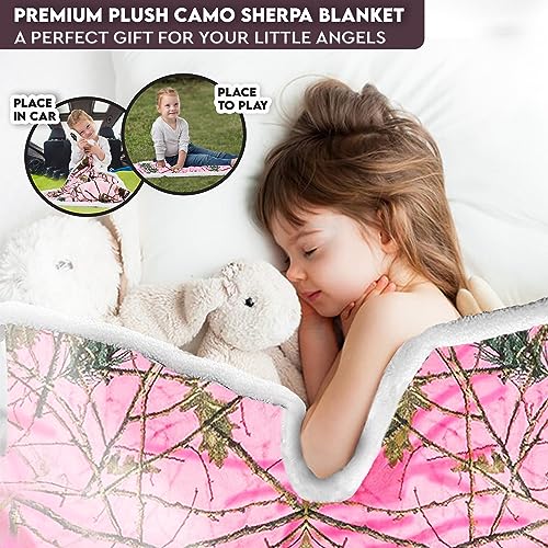 Image of Ultra Soft Sherpa Fleece Camo Throw Blanket | Cozy, Plush Baby Blanket for Kids | Reversible with Camo Prints | Washable | Wide Size for Extra for Warmth & Comfort | Cute Baby Shower Present