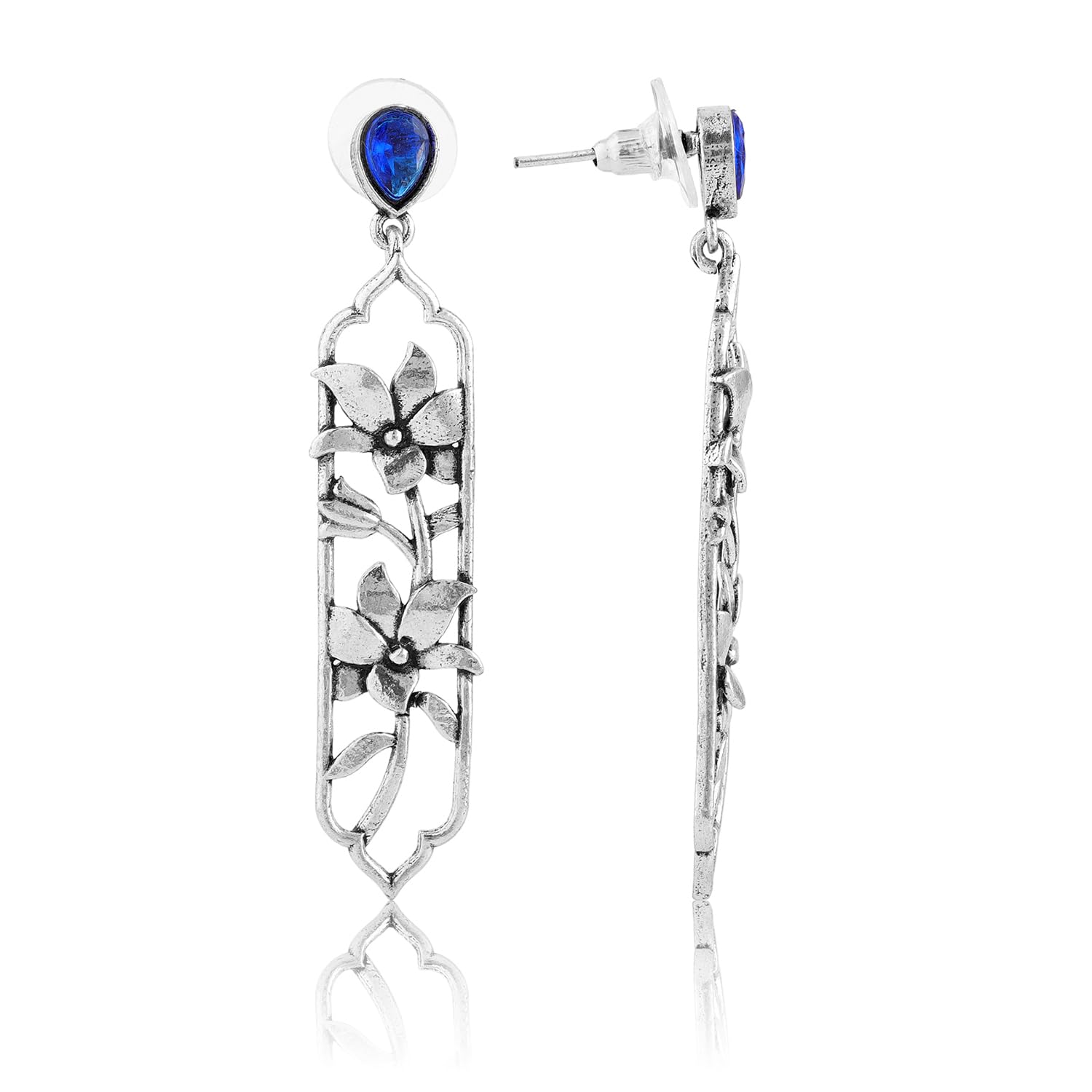 Oxidised Silver Neelika Dangler Earrings for Women Anti Tarnish Brass Floral Earrings Summer Indo Western Jewellery Gift for Women Gift for Her | Phulwari-image-16