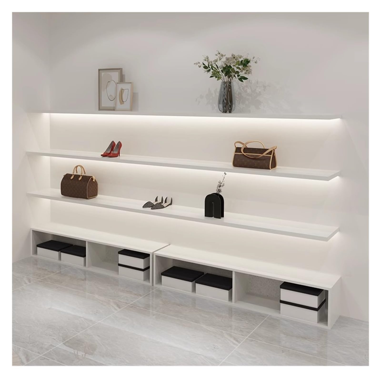 Estantes flotantes con Luces LED, Estante de exhibición de Pared de Madera con luz LED para Dormitorio, Cocina, Sala de Estar y Sala de Juegos. Una Sola Pieza (Blanco, 60 x 18 cm).