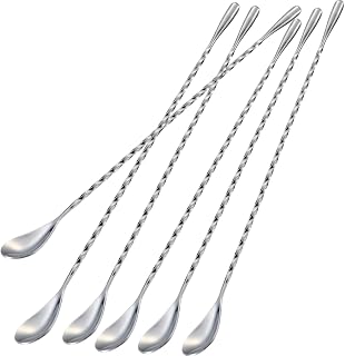 Briout 6 Pieces Bar Spoon, 12 Inches Long Handle Drink Stirrer with Mirror Finished Surface, Stainless Steel Cocktail Mixing Spoons for Drink, Silver