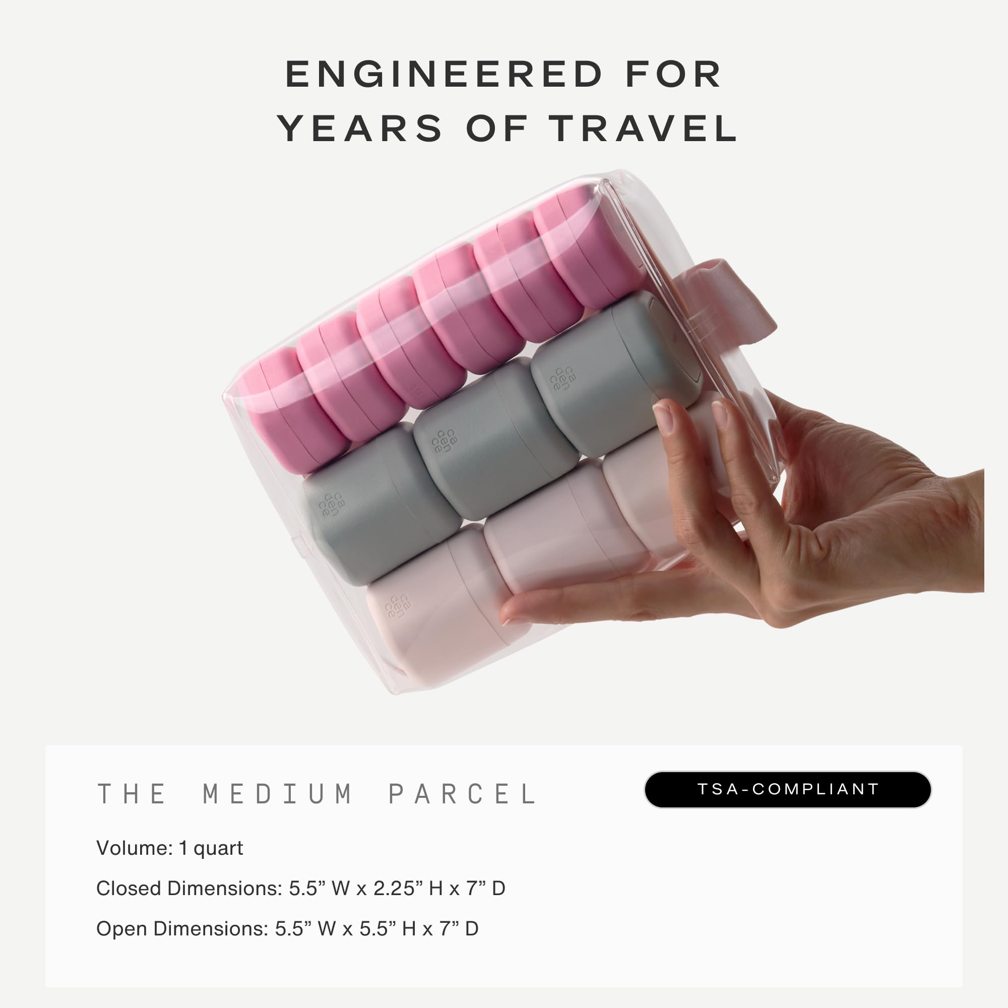 Cadence Parcel - Kit transparente con cierre magnético - Kit de aseo de viaje duradero y resistente a fugas - Cumple con la TSA y diseño modular - Bolsa de higiene para artículos esenciales de viaje