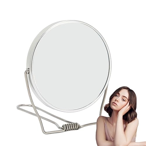 Espejo de tocador de doble cara, espejo de maquillaje, diseño giratorio de 360°, marco de aluminio envuelto en soporte de acero inoxidable