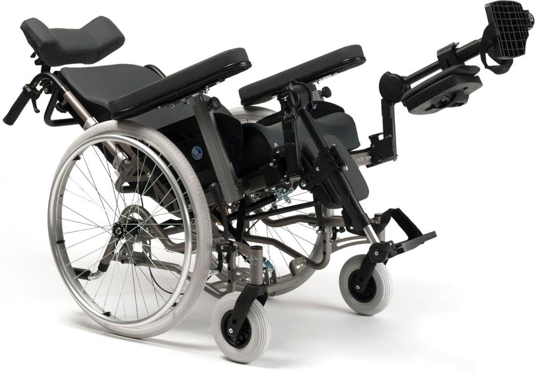 FabaCare Multifunktionsrollstuhl INOVYS II mit Trommelbremse, Pflegerollstuhl, Transportrollstuhl, Rollstuhl, höhenverstellbar, neigbar, tiefenverstellbar, Liegefunktion, Sitzbreite 45 cm