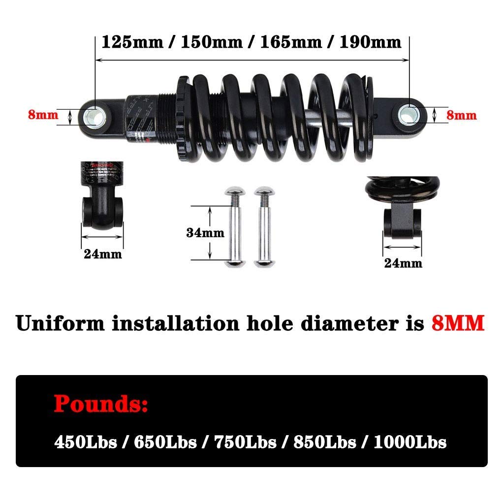 Amortiguador de Bicicleta de montaña GS-221A 125mm / 150mm / 165mm / 190mm Amortiguador de suspensión Trasera de Resorte de Descenso