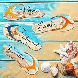 Kathfly 4 Pieces Beach Bathroom Decor Wooden Flip Flop Coastal Wall Hanging Decor Sign Summer Relax Soak Unwind Breathe Beach Wall Art Summer Rustic Beach Plaque for Living Room Laundry Spa Room Kathfly 4 Pieces Beach Bathroom Decor Wooden Flip Flop Coastal Wall Hanging Decor Sign Summer Relax Soak Unwind Breathe Beach Wall Art Summer Rustic Beach Plaque for Living Room Laundry Spa Room