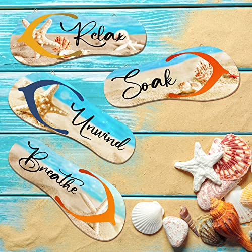 Kathfly-4-Pieces-Beach-Bathroom-Decor-Wooden-Flip-Flop-Coastal-Wall-Hanging-Decor-Sign-Summer-Relax-Soak-Unwind-Breathe-Beach-Wall-Art-Summer-Rustic-Beach-Plaque-for-Living-Room-Laundry-Spa-Room Kathfly 4 Pieces Beach Bathroom Decor Wooden Flip Flop Coastal Wall Hanging Decor Sign Summer Relax Soak Unwind Breathe Beach Wall Art Summer Rustic Beach Plaque for Living Room Laundry Spa Room